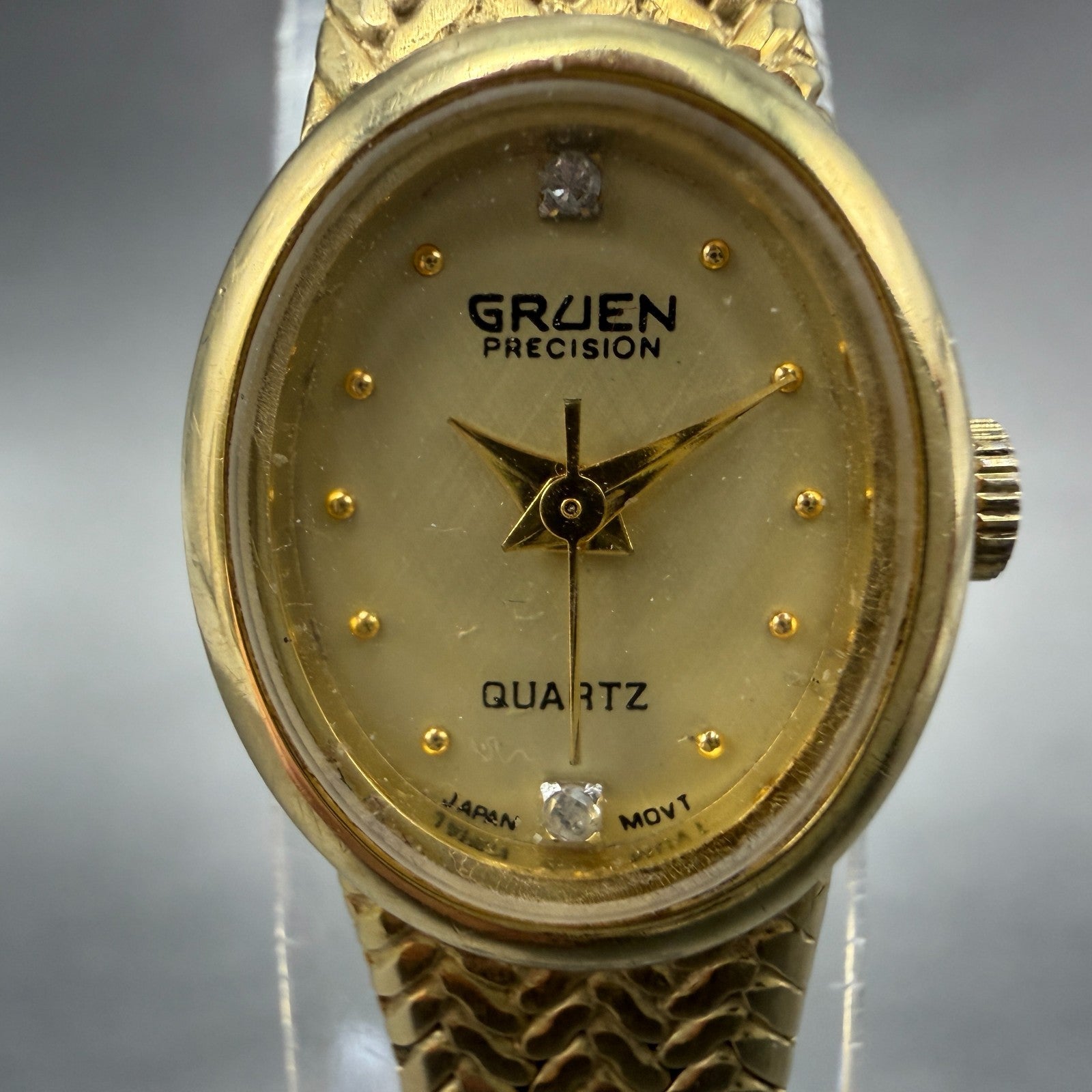 Gruen Watch Women 16mm Gold Dial Gold Tone Oval Mesh band New Battery VTG1