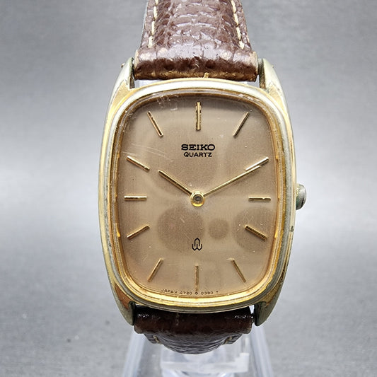 Seiko Tank Watch Women 23mm Champagne Dial Gold Tone Rectangle 47205100 New Bat0