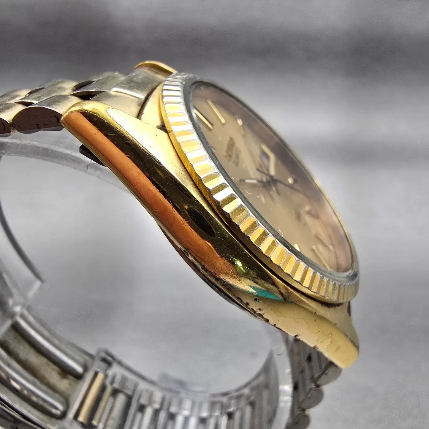 Seiko SQ President Watch Men 36mm Gold Dial Gold Tone Daydate 7123-8059 New Batt3