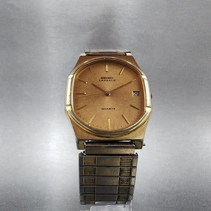 VTG Seiko Lassale Watch Men 30mm Gold Dial Gold Tone Date Oval 5932-5229 PARTS