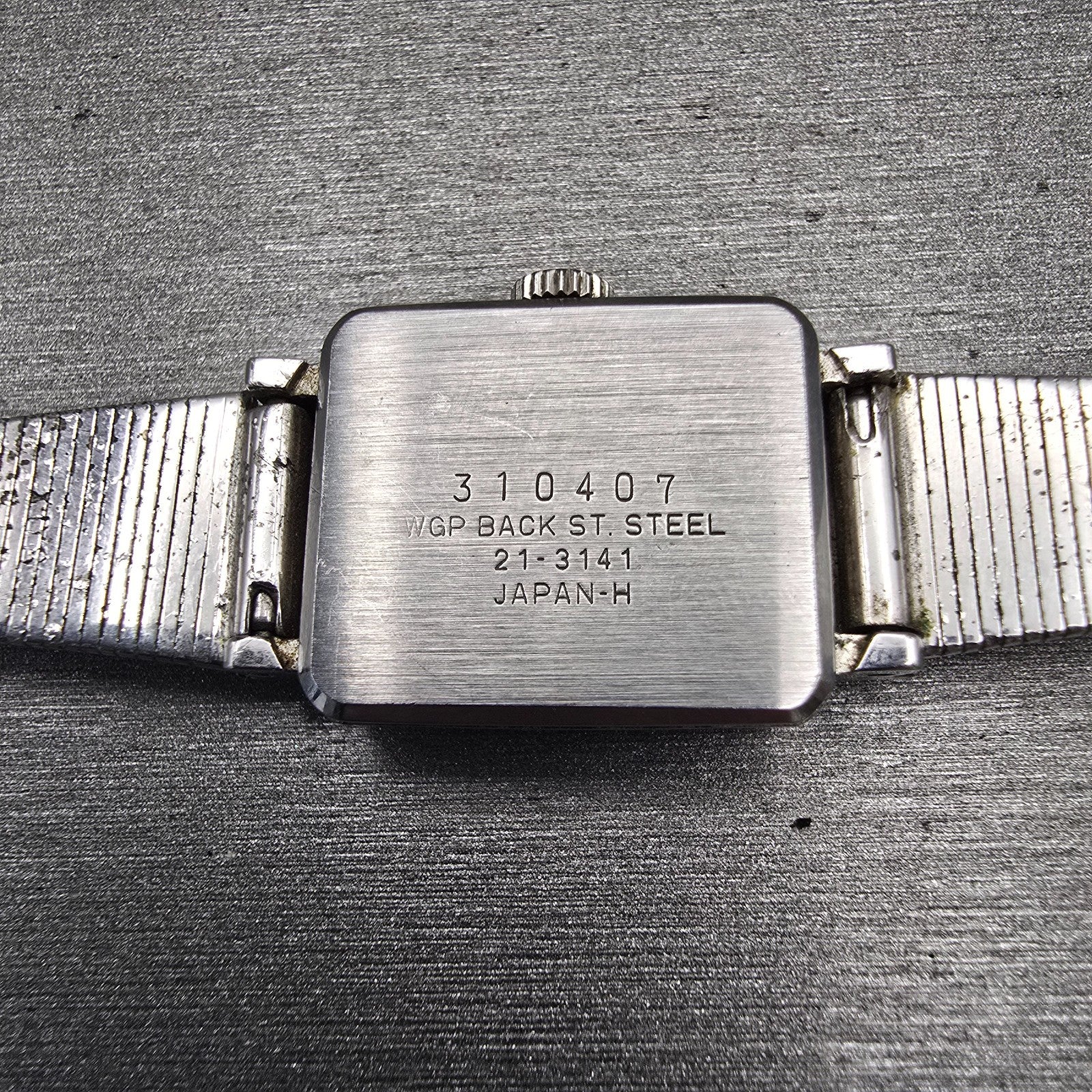Seiko Watch Women 17mm Blue Dial Silver Tone Gemmed Rectangle 21-3141 Works VTG10