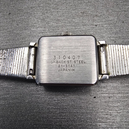Seiko Watch Women 17mm Blue Dial Silver Tone Gemmed Rectangle 21-3141 Works VTG10
