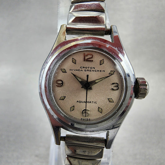 Croton Nivada Grenchen Aquamatic Watch Women 22mm Cream Dial Silver Tone Runs0