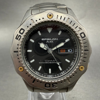 Seiko ALBA Epsilon Dive Watch Men 39mm Black Dial Titanium Daydate Round New Bat0