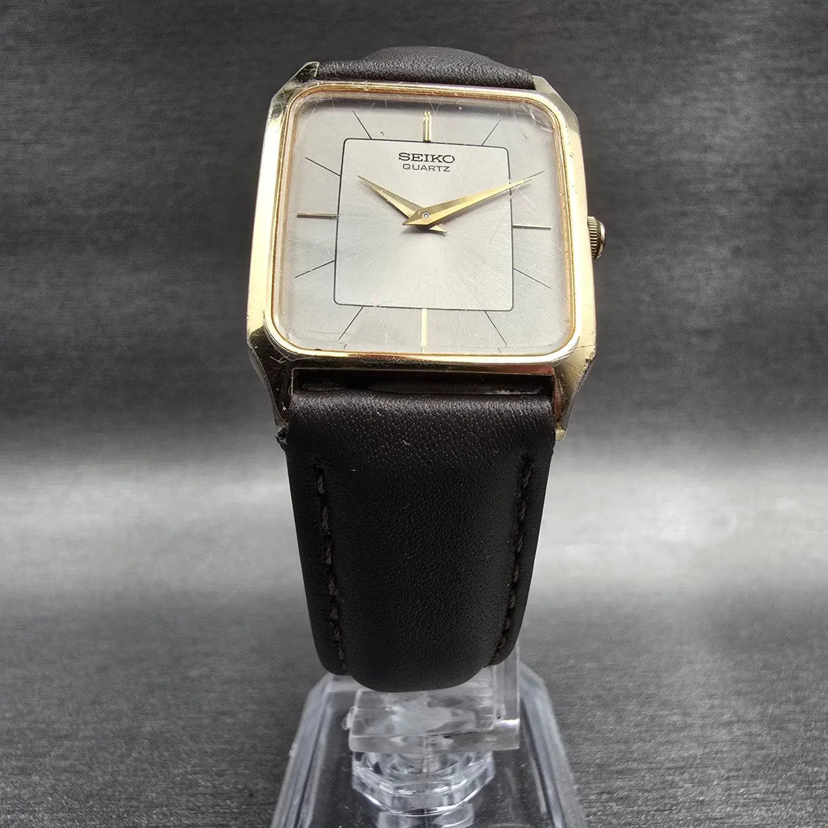 Seiko Tank Watch Men 26mm Silver Dial Gold Tone Rectangle 6530-5500 New Battery5