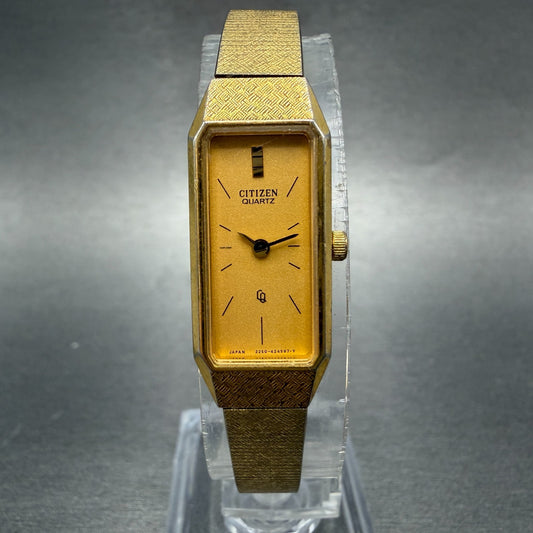 Citizen CQ Tank Watch Women 13mm Gold Dial Gold Tone 2250-223373 New Battery AB0