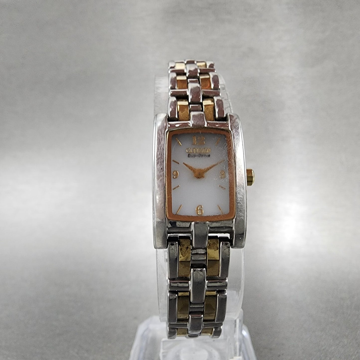 Citizen EcoDrive Tank Watch Women 15mm White Dial Two Tone G620S028566 Runs5