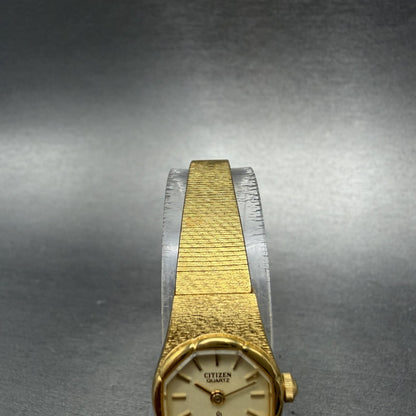 Citizen CQ Watch Women 17mm Champagne Dial Gold Tone Round 3220-320514 New Batt4