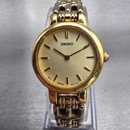 Seiko Watch Women 21mm Champagne Dial Gold Tone Round 1N00-1E09 New Battery VTG0