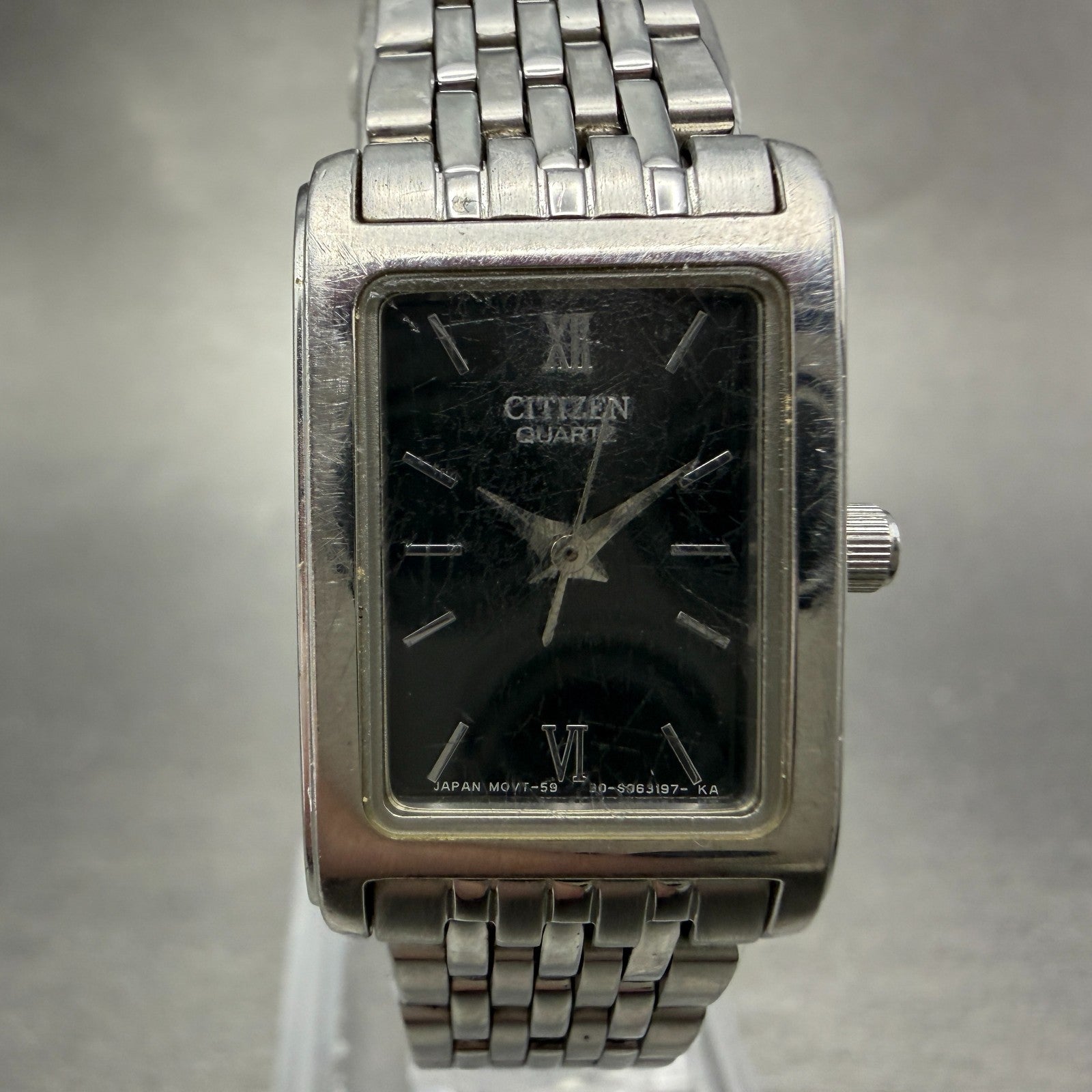 Citizen Tank Watch Women 18mm Black Dial Silver Tone 5930-S038588 New Battery0