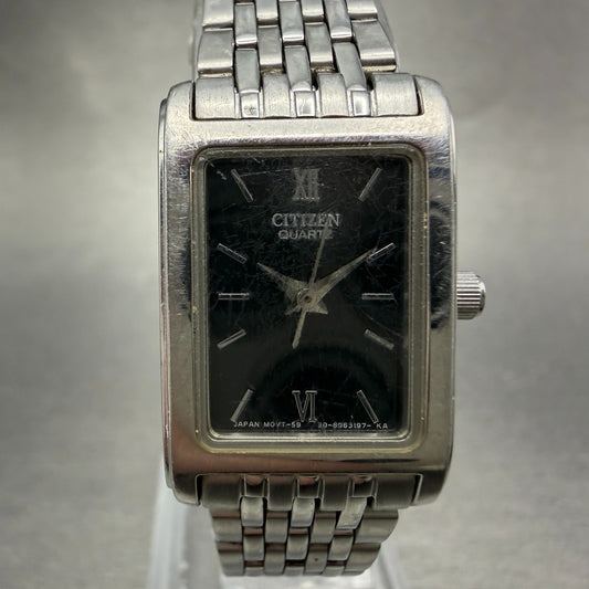 Citizen Tank Watch Women 18mm Black Dial Silver Tone 5930-S038588 New Battery0