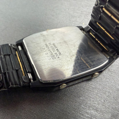 Seiko Analog Digital Watch Men 28mm Black Gold Alarm Chrono H601-5179 PARTS10