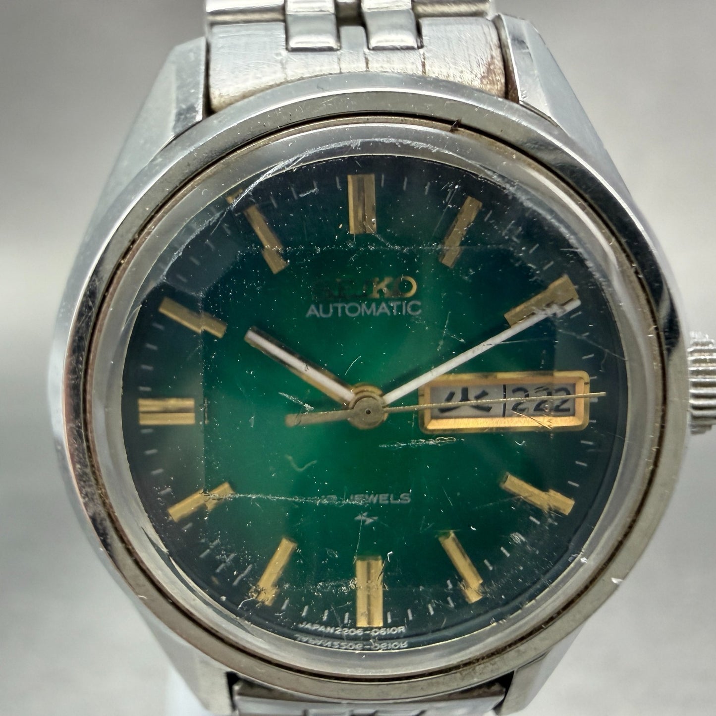Seiko Automatic Watch Women 27mm Green Dial Silver Tone Daydate 2206-0340 PARTS2