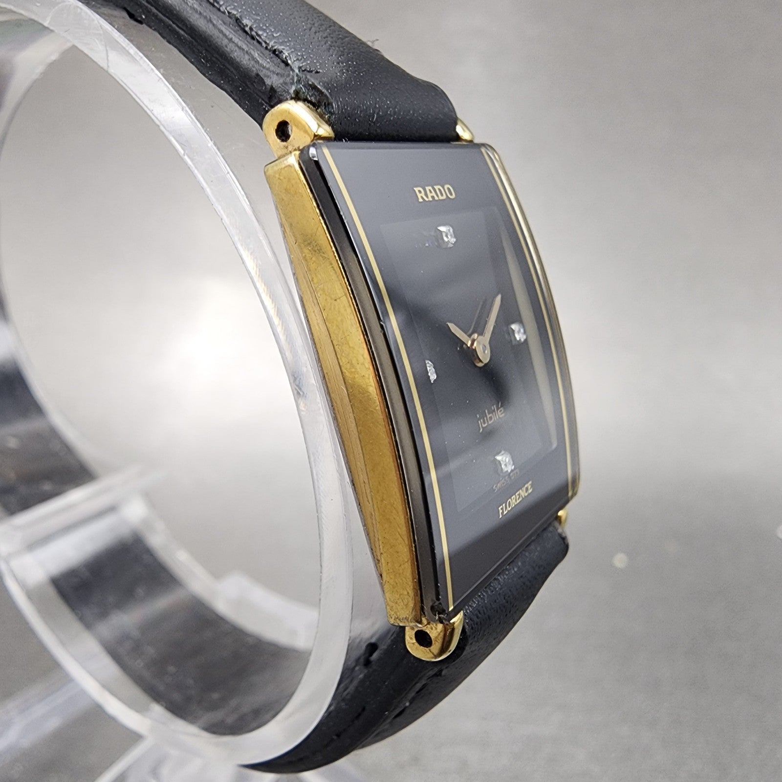 Rado Jubile Tank Watch Women 18mm Black Dial Gold Tone 153.3602.2 New Battery3