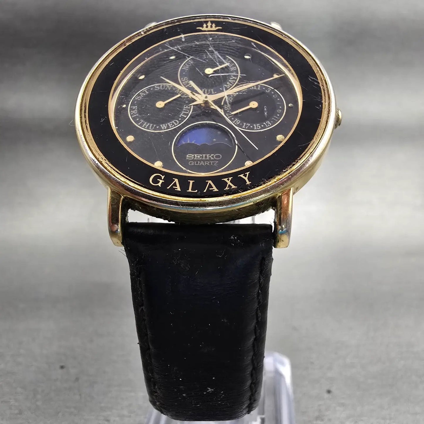 Seiko Galaxy Watch Men 35mm Black Dial Two Tone Sun Moon 5Y88-6010 New Battery5