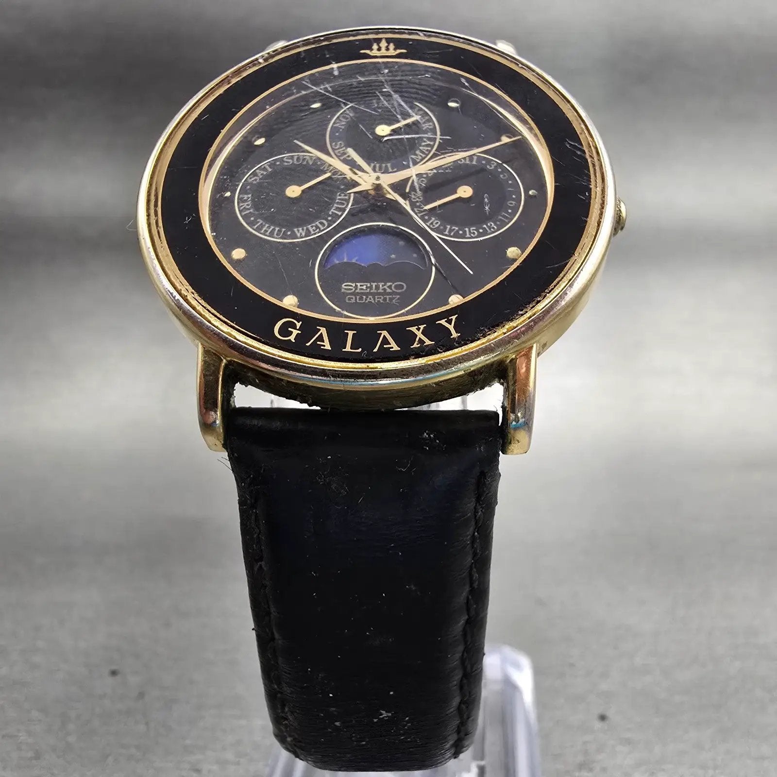 Seiko Galaxy Watch Men 35mm Black Dial Two Tone Sun Moon 5Y88-6010 New Battery5