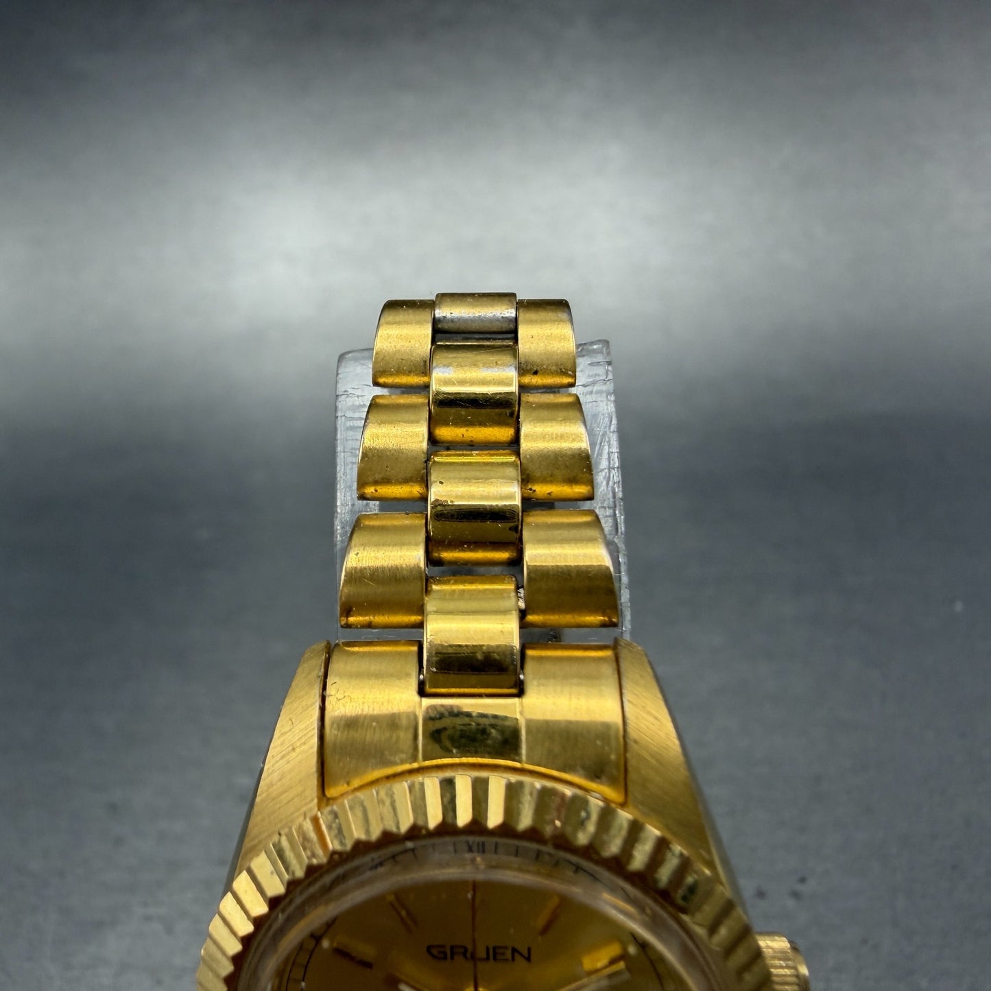 Gruen President Watch Women 26mm Gold Dial Gold Tone Date Round New Battery4