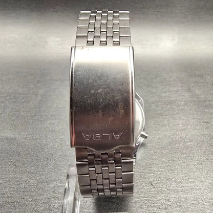 Seiko Alba Watch Men 32mm Silver Dial Silver Tone Daydate Alarm Y652-5290 NewBat7
