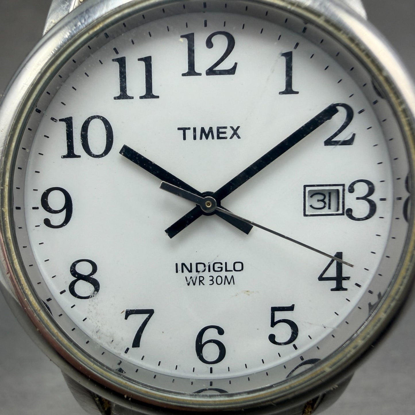 Timex Easy Reader Watch Men 35mm White Dial Silver Tone Date Round New Battery1