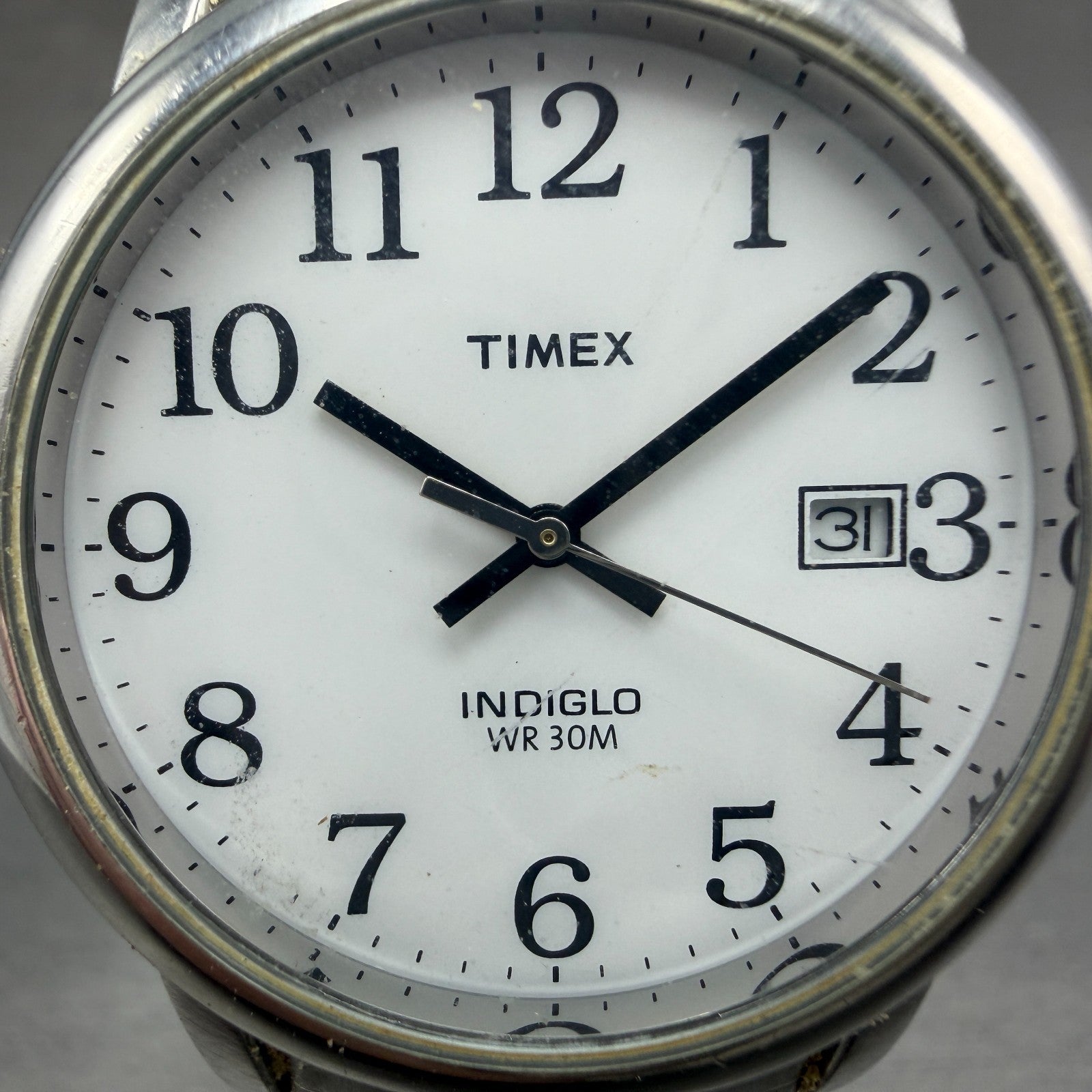 Timex Easy Reader Watch Men 35mm White Dial Silver Tone Date Round New Battery1