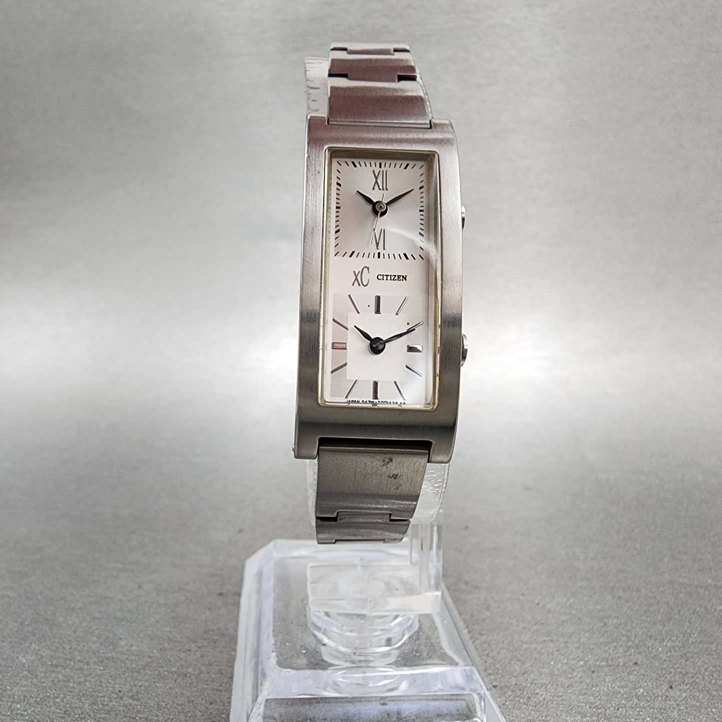 Citizen XC Dual Time Tank Watch Women 16mm Silver Dial Silver Tone New Battery5