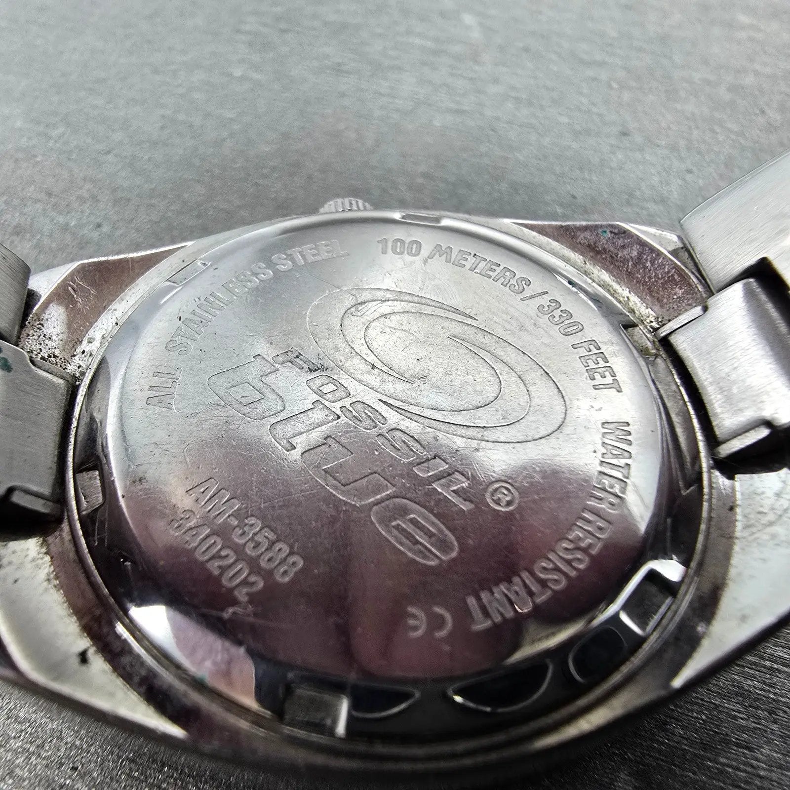 Fossil Blue Watch Women 33mm Silver Dial Silver Tone Daydate AM-3588 New Battery9