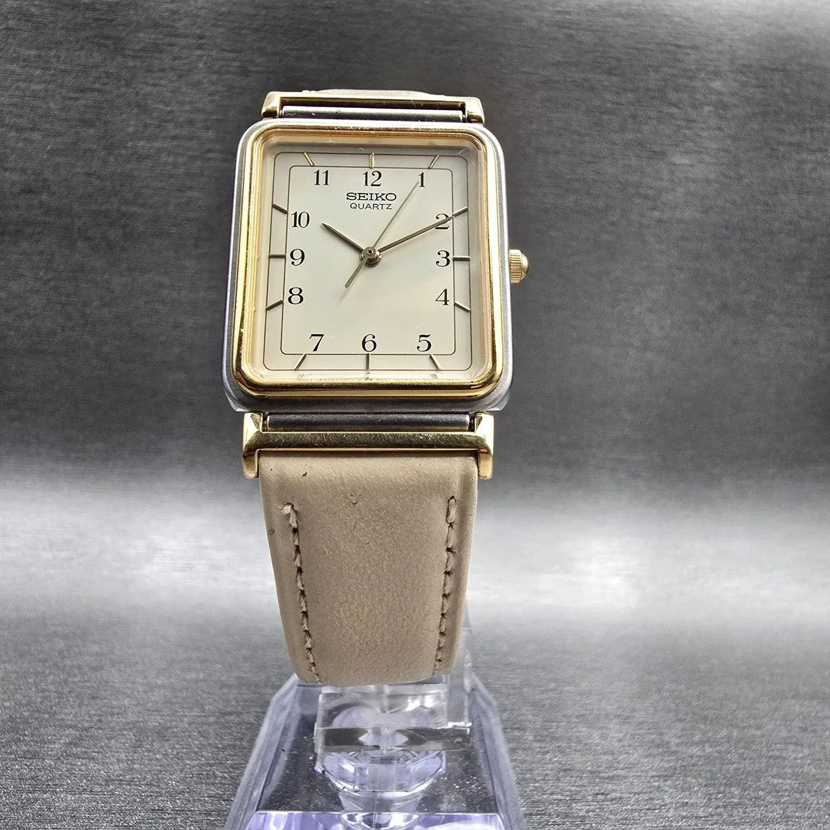 Seiko Tank Watch Women 25mm Ivory Dial Two Tone Rectangle 9021-5280 New Batt5