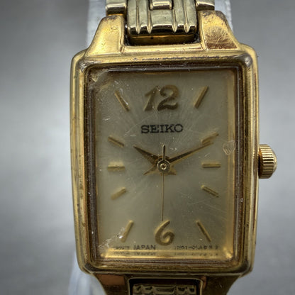 Seiko Tank Watch Women 16mm Champagne Dial Gold Tone 1N01-0FH0 New Battery HJFJY1