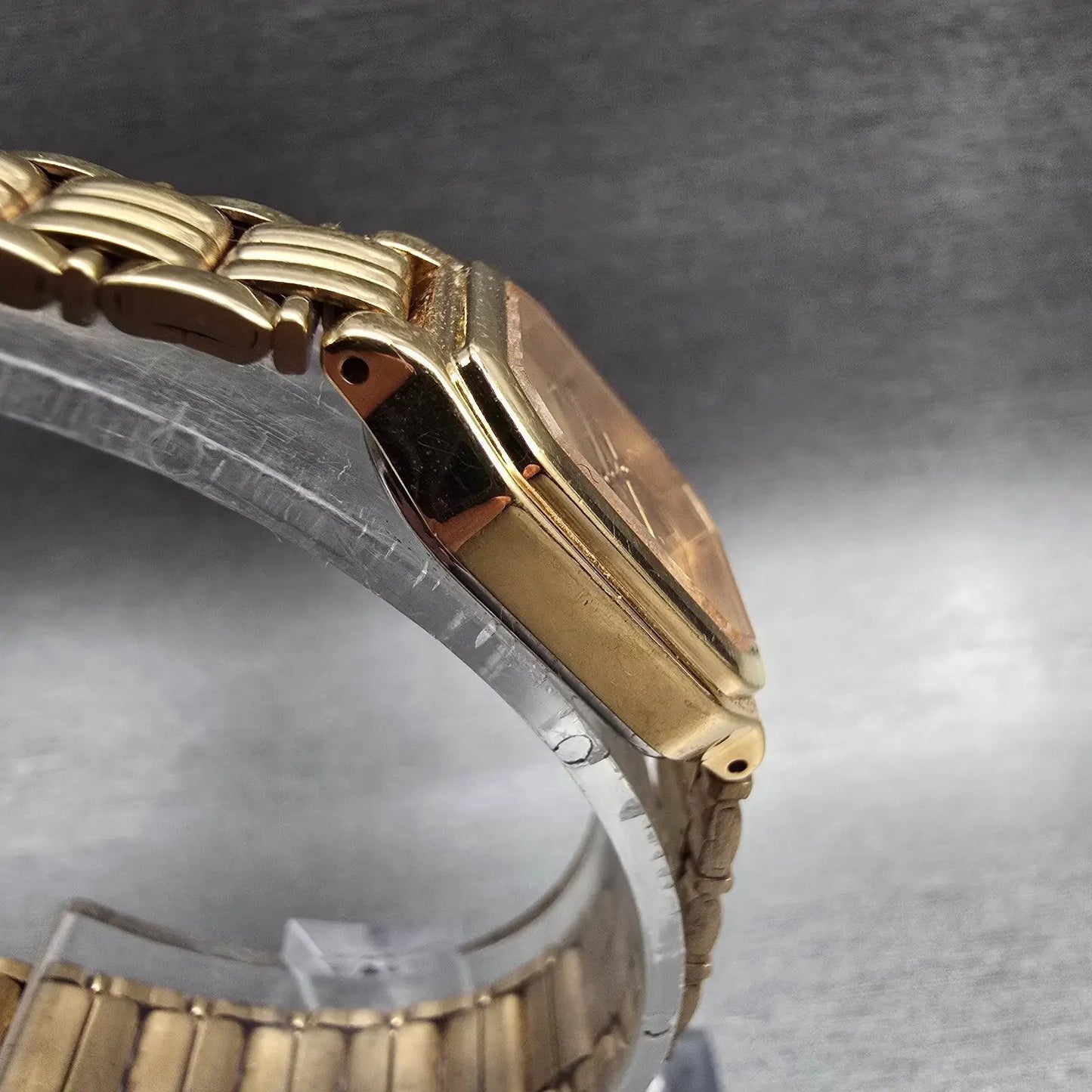Seiko Tank Watch Women 18mm Gold Dial Gold Tone Rectangle V401-5250 New Battery3