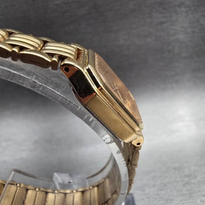 Seiko Tank Watch Women 18mm Gold Dial Gold Tone Rectangle V401-5250 New Battery3
