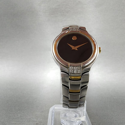 Movado Museum Watch Women 26mm Black Dial Two Tone Round 81 G4 1852 New Battery5
