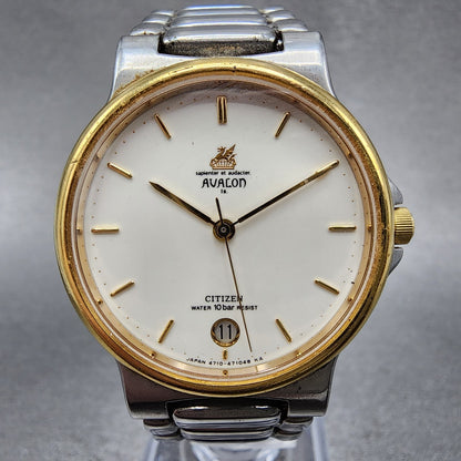 Citizen Avalon Watch Men 31mm White Dial Two Tone Date 4710-470192 New Battery