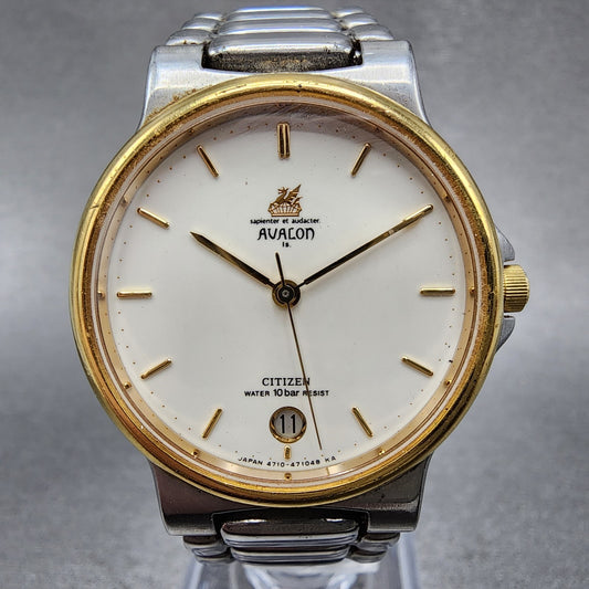 Citizen Avalon Watch Men 31mm White Dial Two Tone Date 4710-470192 New Battery
