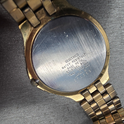 Seiko Watch Men 35mm White Dial Gold Tone Date Round 7N42-7030 New Battery VTG10