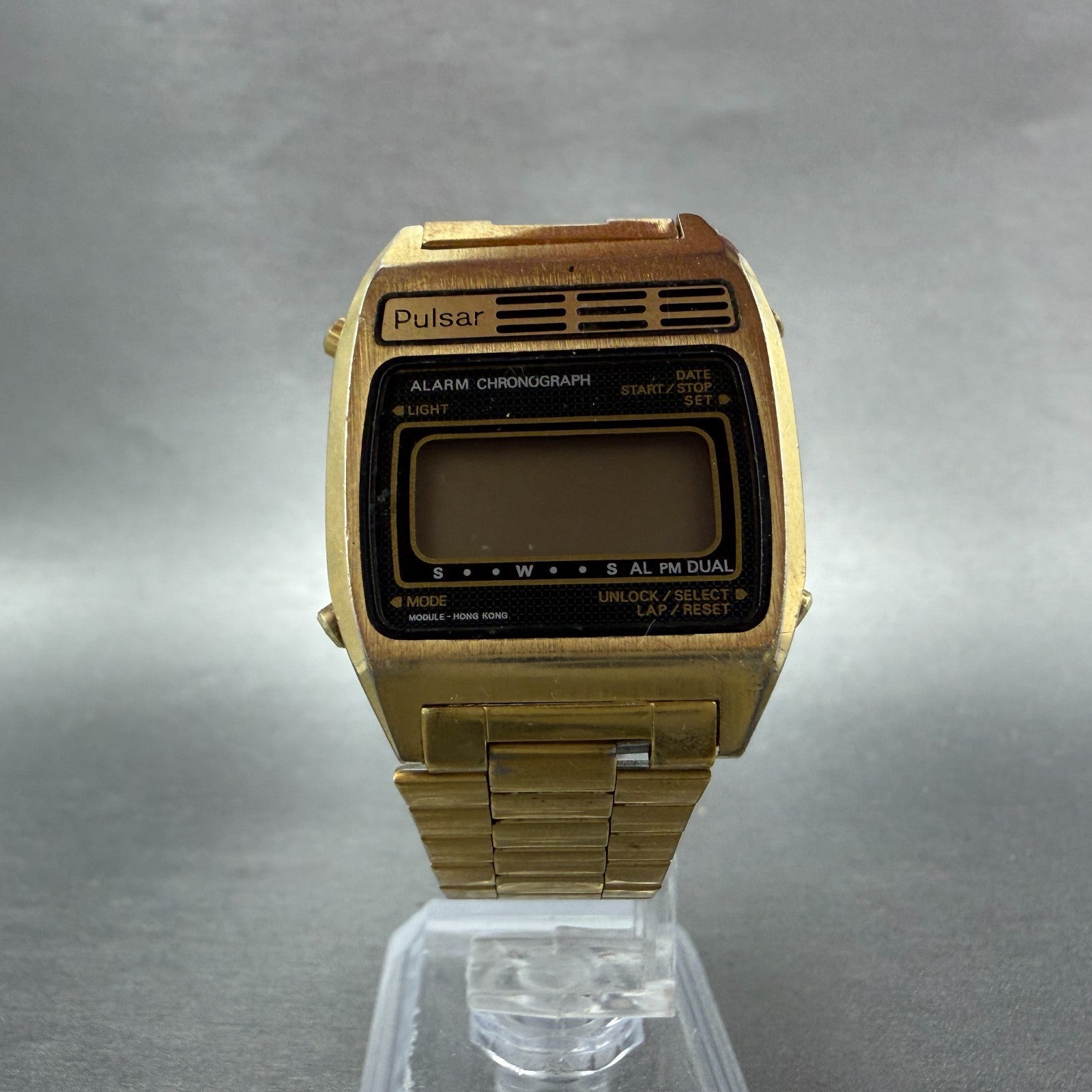 Seiko Pulsar Digital Watch Men 31mm Gold Tone Alarm Chrono Y486-4030 PARTS VTG6