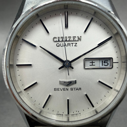 Citizen Seven Star Watch Men 35mm White Dial Silver Tone Daydate Round New Batt1