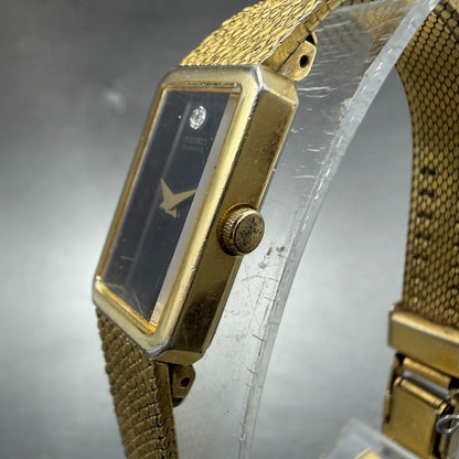 Seiko Tank Watch Women 13mm Black Dial Gold Tone Rectangle 2e20-6239 New Batt AB2