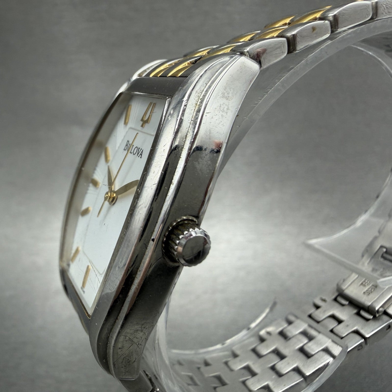 Bulova Watch Women 26mm White Dial Two Tone Tonneau 98L145 New Battery2