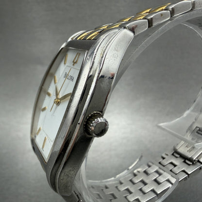 Bulova Watch Women 26mm White Dial Two Tone Tonneau 98L145 New Battery2