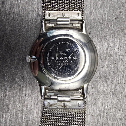Skagen Denmark Slimline Watch Men 35mm Silver Dial Silver Tone 233LSS New Batt10