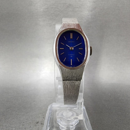 Seiko Watch Women 18mm Blue Dial Silver Tone Manual Oval 117770 Runs5