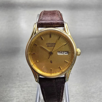 Citizen CQ Watch Women 23mm Gold Dial Gold Tone Daydate 6000-S19970 New Battery0