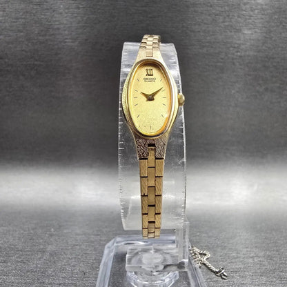 Seiko Watch Women 13mm Gold Dial Gold Tone Oval 1E20-5700 New Battery Vintage5
