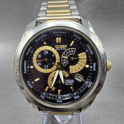 Citizen Eco-Drive Perpetual Calendar Watch Men 39mm Blue Dial Two Tone Runs E8700