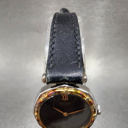 Seiko Watch Women 22mm Black Dial Two Tone Octagon 23200330 New Battery4