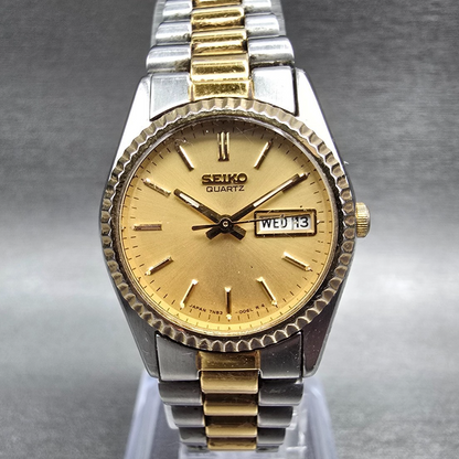 Seiko Watch Women 24mm Gold Dial Two Tone Daydate Round 7N83-0040 New Battery JP0