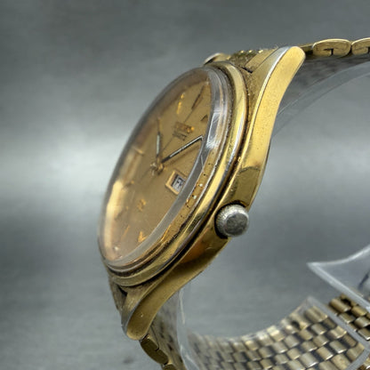 Seiko SQ Watch Men 35mm Champagne Dial Gold Tone Daydate 5y23-8049 New Battery B2