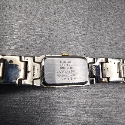Seiko Watch Women 13mm White Dial Silver Tone Rectangle V220-5769 New Battery11