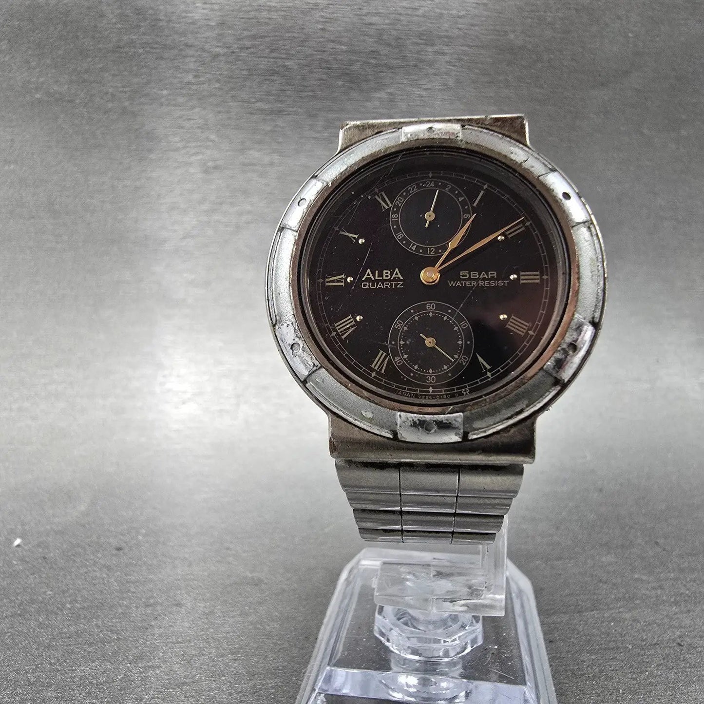 Seiko ALBA Watch Men 34mm Black Dial Silver Tone Round V254-0110 PARTS NO CROWN7