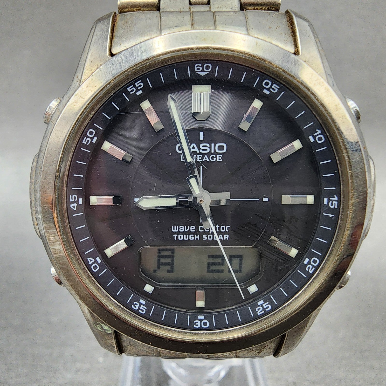 Casio Lineage Watch Men 41mm Black Dial Titanium Analog Digital Solar Runs BAC121